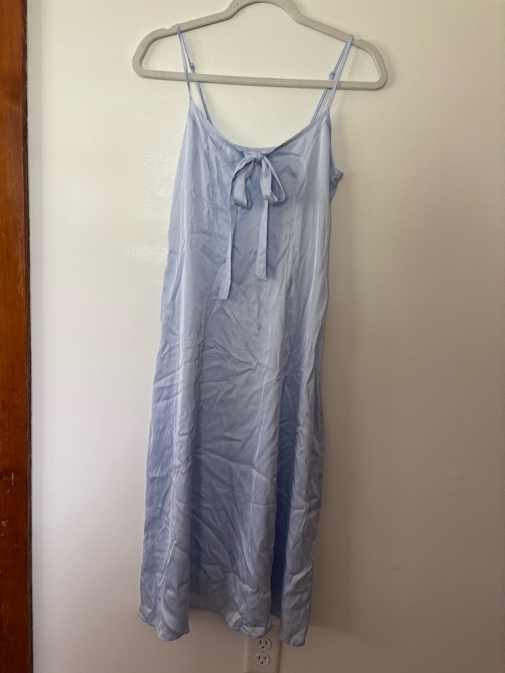 aerie Pale Blue Satin Slip with Front Tie